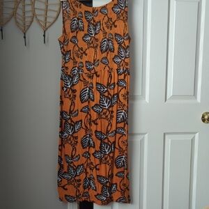 FatFace Orange Leaf Print Sleeveless Dress